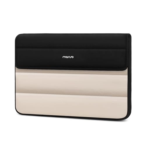 MOSISO 13-14 inch Laptop Case, 13.3 inch Puffy Laptop Sleeve, Black&Sand | Compatible with MacBook Air 13 13.6/Pro/Neo 13/Pro14,HP Dell Lenovo,Horizontal Rectangle Quilted Flap Bag with Handle&Pockets