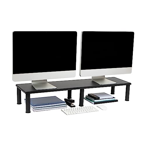 Mind Reader Dual Monitor Stand, Height Adjustable, Desktop Organizer, Laptop Riser, Office, 38.5"L x 11"W x 2.55-6.5"H, Black - size: 1 Tier