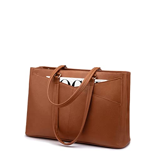 LOVEVOOK Laptop Tote Bag for Women,Computer Briefcase for Work Office | Fits 15.6 Inch Laptop, Waterproof Front Pocket, Shoulder Strap, Large Purse for Business Office Work, Brown - color: Brown 15.6 Inch, size: 15.6 inch