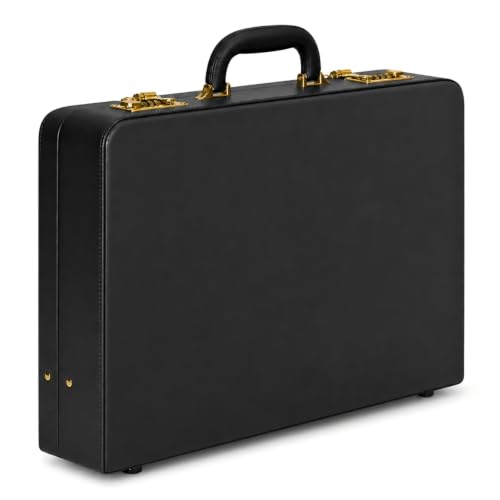 HAESTUS Briefcases for Men, Professional Leather Briefcase with Lock | Business Brief Case, Durable Executive Attache Case for Laptop Documents, Men's Hard Briefcase for Work Office Travel - color: Black - Dual Lock