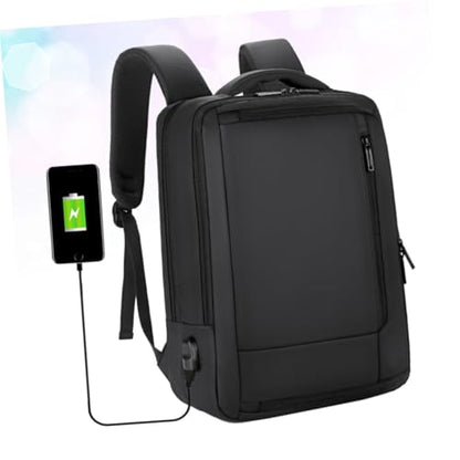 Large Capacity USB Charging Business Backpack for Men Laptop Bag with Built Charging Port Portable Work Bookbag for Commuting and Office Use Black