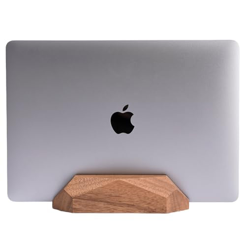 Adjustable Vertical Laptop Stand, MacBook Holder with Wood, Wooden Laptop Stand, Vertical Laptop Holder for Desk, Width Adjustable Dock Fits All MacBook/Surface Pro - color: 1 slot walnut