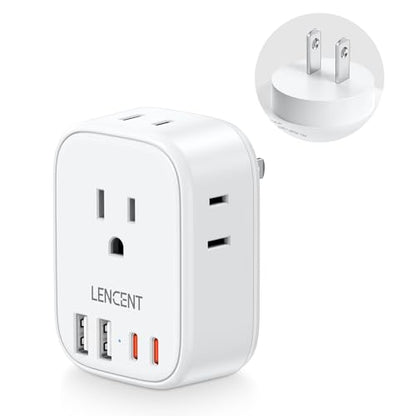 LENCENT US to Japan Plug Adapter, 2 Prong to 3 Prong Outlet Adapter | 4 Outlets 4 USB Ports(2 USB C), Type A Travel Converter for US to Japan Canada Mexico China Philippines Peru Tokyo - style: Type A-17.5W-Japan
