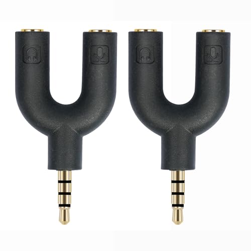 2-Pack 3.5mm TRRS Splitter Cable 1 Male to 2 Female Headphone and Microphone Adapter for Laptops Tablets Gaming Headsets