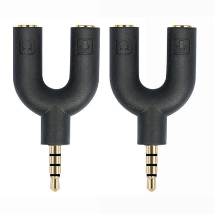 2-Pack 3.5mm TRRS Splitter Cable 1 Male to 2 Female Headphone and Microphone Adapter for Laptops Tablets Gaming Headsets