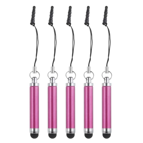 MECCANIXITY 5pcs Metallic Stylus Pen Retractable Aluminum Alloy Mini Capacitive Pens for Universal All Touch Screen Devices, Rose Red - color: Rose Red