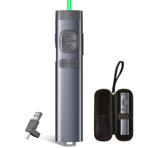 N97s Presentation Clicker for Powerpoint Presentations with Digital Pointer | Powerpoint Clicker with USB-A & USB-C Receiver, Bluetooth Wireless Presenter with Green Laser, Clicker for PowerPoint Slides - color: Green - BLE&USB-AC