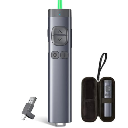 N97s Presentation Clicker for Powerpoint Presentations with Digital Pointer | Powerpoint Clicker with USB-A & USB-C Receiver, Bluetooth Wireless Presenter with Green Laser, Clicker for PowerPoint Slides - color: Green - BLE&USB-AC
