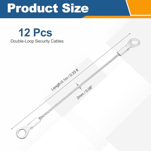 12 Pcs Security Cable Lock - Double Loop Cable (0.33 ft x 0.08 Inch) Vinyl Coated 304 Stainless Steel Safety Flexible Wire Rope Luggage Bike Anti-Theft Security Chain Lock, Silver - size: 0.33 ft x 0.08 Inch