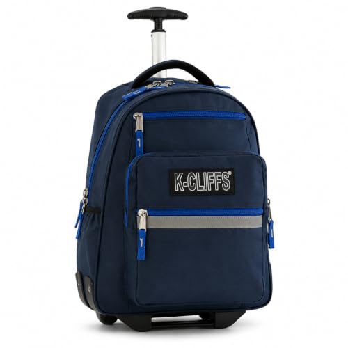 Heavy Duty Rolling Backpack School Bookbag with Wheels Deluxe Wheeled Daypack - color: Navy