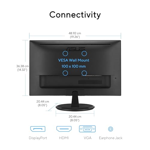 ASUS VP229Q 21.5” Monitor, 1080P Full HD, 75Hz, IPS, FreeSync/Adaptive-Sync, Eye Care, HDMI DisplayPort VGA, Frameless, VESA Wall Mountable Black - style: 22" DP