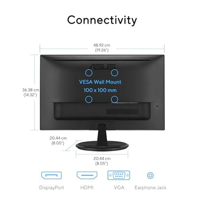 ASUS VP229Q 21.5” Monitor, 1080P Full HD, 75Hz, IPS, FreeSync/Adaptive-Sync, Eye Care, HDMI DisplayPort VGA, Frameless, VESA Wall Mountable Black - style: 22" DP