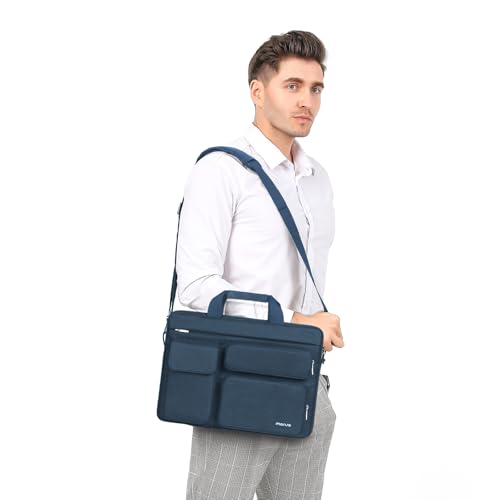 MOSISO Laptop Shoulder Bag 16 inch, 15-15.6 inch Computer Bag | Compatible with MacBook Pro 16 inch, HP, Dell, Lenovo with 2 Raised&1 Flapover&1 Horizontal Pocket&Handle&Belt, Haze Blue - color: Haze Blue, size: 16 inch