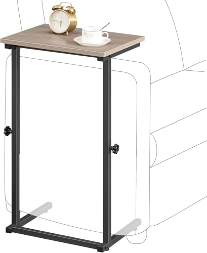 HOOBRO C Shaped End Table, Adjustable Height Sofa Side Table, Slide Under Couch Table, C Shaped Side Table for Small Spaces, for Living Room, Bedroom, Greige and Black BG71SF01 - color: Greige + Black