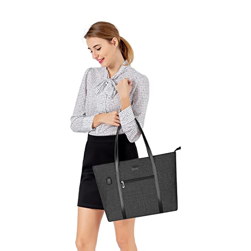 MOSISO USB Port Laptop Tote Bag for Women,Compatible with MacBook, 17-17.3 inch Notebook and Chromebook, Work Travel Business Computer Bag with Small Purse, Black - color: Black