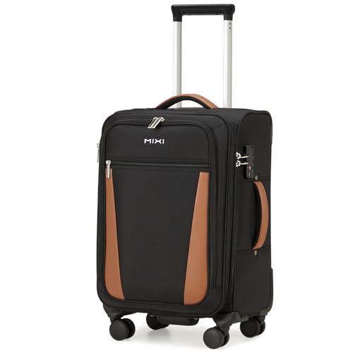 mixi Carry On Luggage 20 Inch Softside Expandable Suitcase, Black | Front Pocket, 22x14x9 Airline Approved, Rolling Spinner Wheels, TSA Lock, Lightweight - color: Black