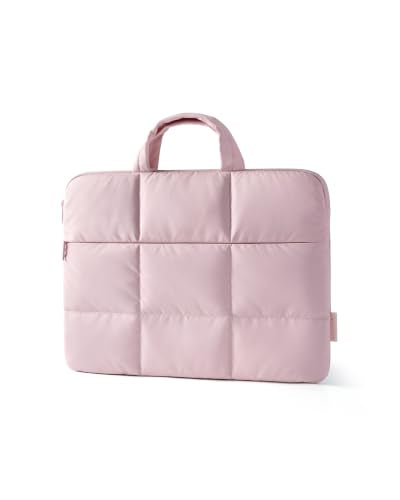 BAGSMART Laptop Sleeve 13.3-14 Inch Puffer Quilted Slim Computer Bag Protective Case Cover for Work Business Trip College - color: Baby Pink, size: 13.3-14 Inch