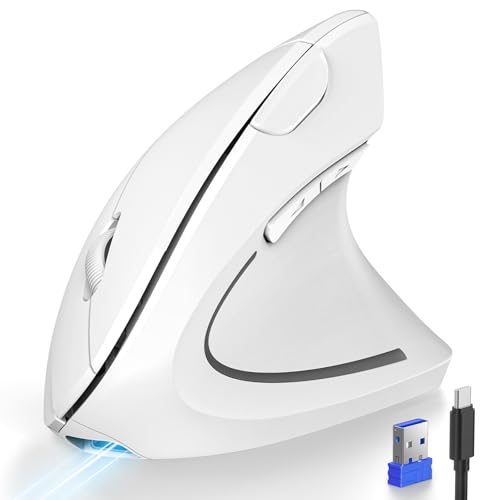 TECKNET Ergonomic Mouse, Rechargeable 2.4G+Bluetooth Vertical Mice 6 DPI Adjustable, Wireless Optical Carpal Tunnel Mouse Right Hand, Multi Device for Laptop, PC, Computer, MacBook, iPad - White - color: White