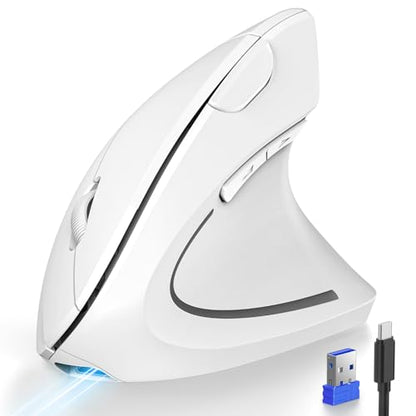 TECKNET Ergonomic Mouse, Rechargeable 2.4G+Bluetooth Vertical Mice 6 DPI Adjustable, Wireless Optical Carpal Tunnel Mouse Right Hand, Multi Device for Laptop, PC, Computer, MacBook, iPad - White - color: White