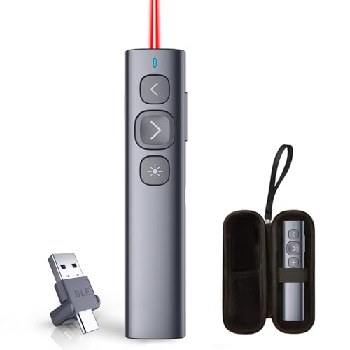 N95 Presentation Clicker with Red Laser Pointer for Presentations | PowerPoint Clicker for Presentation Remote, Long-Range Wireless Presenter Pointer, Rechargeable Slide Advancer for PC/Laptop - color: Red Light, size: BLE&USB-AC