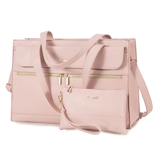 LOVEVOOK Laptop Bag for Women 15.6 Inch Laptop Tote Work Professional Leather Computer Briefcase Waterproof Handbag Shoulder Large Capacity Business Teacher Office Bag Crossbody Purse,Pink - color: 196#pink, size: 15.6 Inch