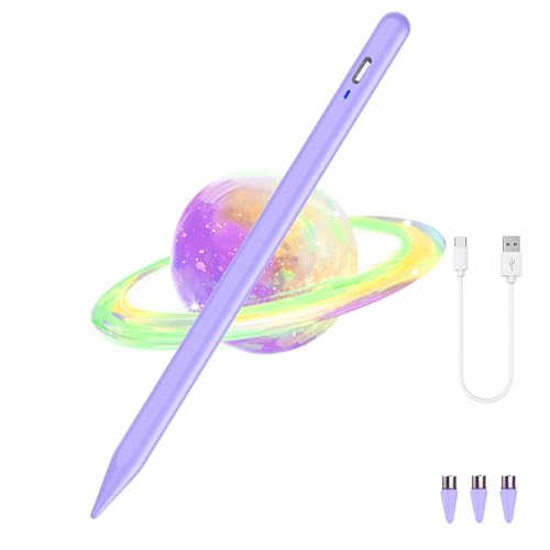 Stylus Pen for Android Tablet, Tablet Pencil for iOS/Android,Rechargeable Active Stylus Pen for iPhone/Samsung/XiaoMi/Huawei/Vivo/Lenovo and Other Android Smartphones and Tablet-Purple - color: Purple