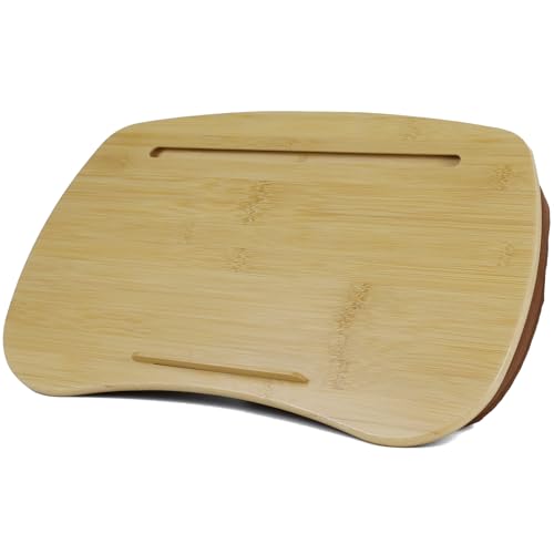 Bamboo Lap Desk for Laptop with Cushion-Fits up to 17 inch | Computer Laptop Stand with Phone Hoder, Anti-Slip Stopper - size: 18.5"x11.8"