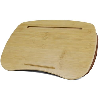 Bamboo Lap Desk for Laptop with Cushion-Fits up to 17 inch | Computer Laptop Stand with Phone Hoder, Anti-Slip Stopper - size: 18.5"x11.8"