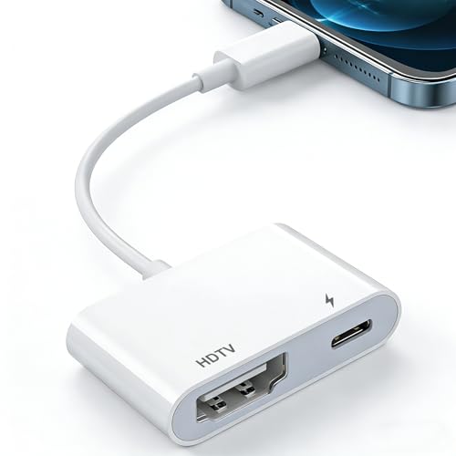 Lightning to TV Adapter, 1080P Digital AV Dongle for iPhone | True plug and play, no external power or apps needed. Mirrors 1080P HD video to TV or projector. Fits Lightning devices. - color: silver