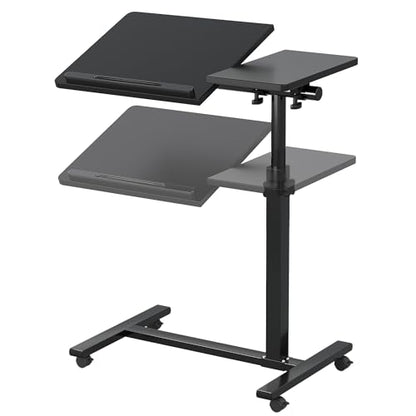Overbed Tables, Hospital Table, Adjustable Height ＆ Protable Standing Rolling Desk, C-Shaped Bed Table for Livingroom and Bedroom, Black - color: Black