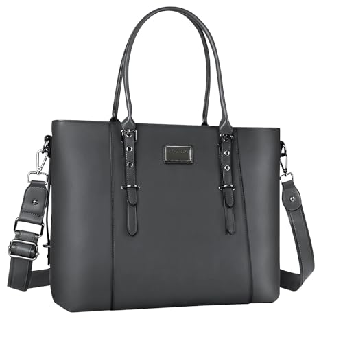MOSISO Laptop Bag for Women, 13.3 inch Waterproof Vintage PU Leather Briefcase Shoulder Computer Laptop Tote Bag for Office Work, Gray - color: Gray, size: 13.3 inch