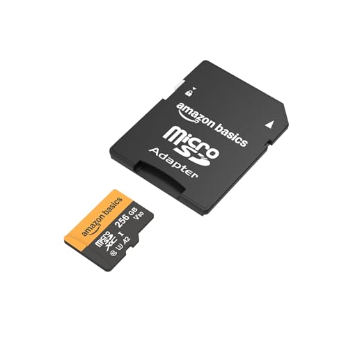 Amazon Basics 256GB microSDXC Memory Card with Adapter for Action Cameras, Full HD, Drones, Tablets, Smartphones, Read Speed Up to 200MB/s, 1-Pack - size: 256GB