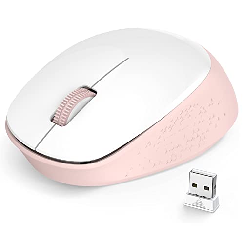 LeadsaiL Wireless Mouse, 2.4G Silent, USB, 3 Buttons, 1600 DPI, White, Ambidextrous, 5m Range, 1 AA Battery, Windows 10/8/7/Mac/Linux Compatible - color: White/Pink