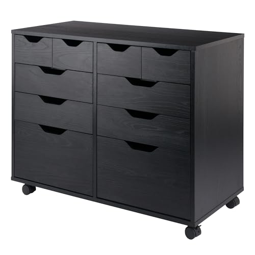 Winsome Halifax Tall Mobile Storage Cabinet, Black, 2 Door 4 Drawer 4 Bins | Stylish & Functional Home Storage Cabinet for Filing, Kitchen Organization, Moveable Office Furniture - color: Black, style: 2 Doors, 4 Drawers, 4 Small Bins