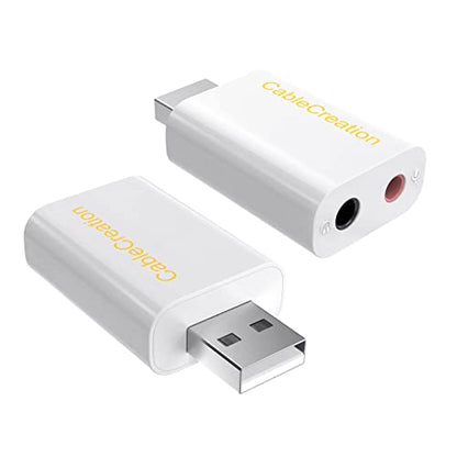 CableCreation USB Audio Adapter,External Sound Card with 3.5mm Jack and Mic | USB Stereo Adapter with 3.5mm Headphone and Microphone Jack for Windows, Mac, Linux, PC, PS4, Laptops, Plug and Play, White - color: White, size: 1-Pack