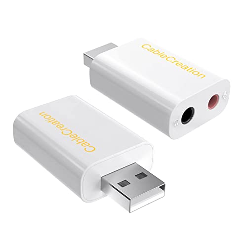 CableCreation USB Audio Adapter - External Sound Card with 3.5mm Headphone and Microphone Jack for Windows, Mac, Linux, PC, PS4, Laptops - Plug and Play, No Drivers Needed (White) (Pack of 2) - color: White, size: 2-Pack