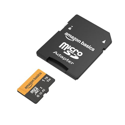 Amazon Basics 1TB microSDXC Card with Adapter for Smartphones, Full HD, Tablets, Drones, Action Cameras, Read Speed Up to 200MB/s, 1-Pack - size: 1TB