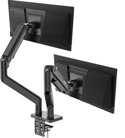 MSI MAG MT201D - Premium Heavy Duty Dual Monitor Stand Arms, 17-45" Support, VESA Compatible, Adjustable Spring Mount, 44 lbs per Screen, Clamp & Grommet, Quick Release Plate - Black - color: Black