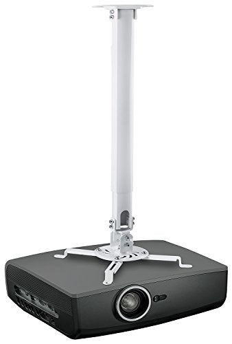 Mount-IT! Projector Ceiling Mount [30 lbs Capacity] Universal Bracket | 360 Full Motion with Tilt and Swivel Rotate | Adjustable Pole Height from 21-34.5 Inches, Extendable Arms (White | Long) - style: Long