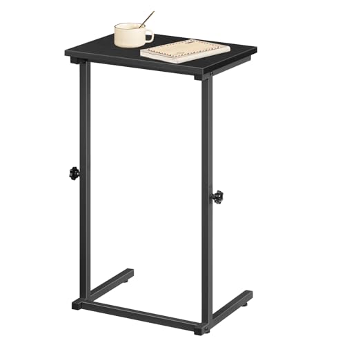 HOOBRO C Shaped End Table, Adjustable Height Sofa Side Table, Slide Under Couch Table, C Shaped Side Table for Small Spaces, for Living Room, Bedroom, Black BB71SF01 - color: Black
