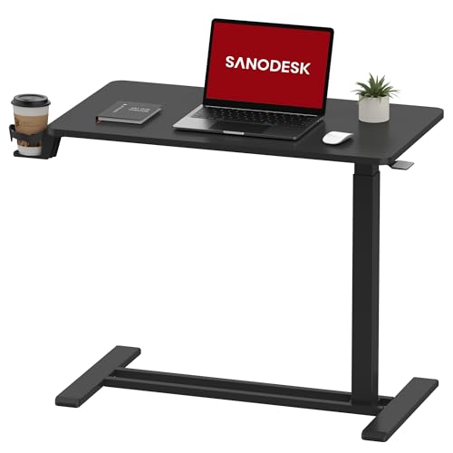 SANODESK Mobile Standing Desk with Hidden Wheels,Pneumatic Laptop Desk Rolling Computer Cart Movable Height Adjustable Small Sit Stand Desk for Home Office(31.5" W x 17.7" D, Black) - color: Black, size: 32x18
