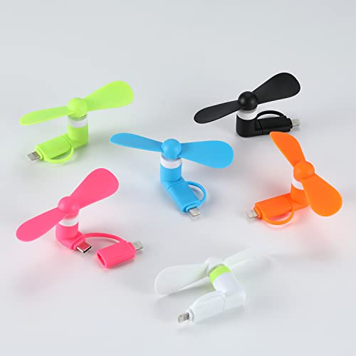 Mini Cell Phone Fan 2-in-1 Fan Compatible for iPhone, iPad, Android Smartphone,Tablet - Colorful and Powerful- Cell Phone Summer Accessories (6-Pack)