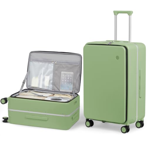 mixi 24 Inch Checked Luggage PC Hard Shell Suitcase Top Opening Aluminum Frame Travel Suitcases with Wheels, Avocado Green - color: Avocado Green, size: 24 Inch