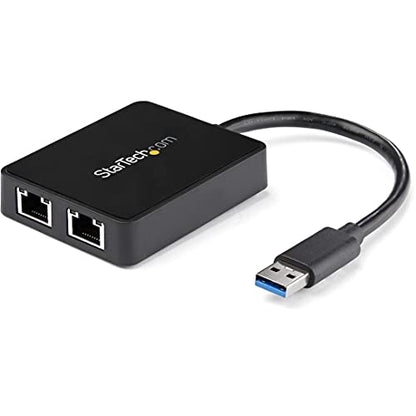 StarTech USB 3.0 Dual Gigabit Ethernet Adapter, w/USB Port (USB32000SPT) | 10/100/1000Mbps, USB Gigabit LAN Network NIC Adapter, With USB Port - color: Black, style: Black