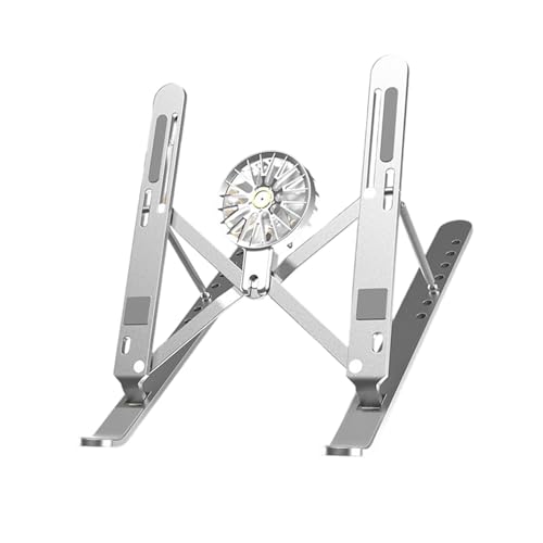 Heights Adjustable Aluminum Laptop Stand with Quiet Cooling Fan Foldable Computer Holder for Offices and Travel Notebook Holder - color: Silver