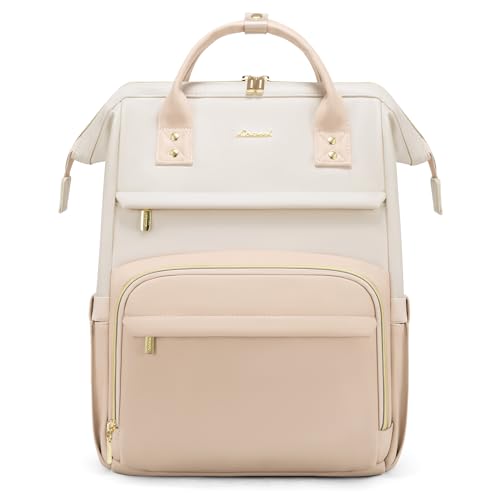 LOVEVOOK Leather Backpack for Women, 15.6 inch Laptop Backpack, Professional Work & Travel Bag, Beige-Flesh Beige - color: Beige - Flesh Beige, size: 15.6 Inch