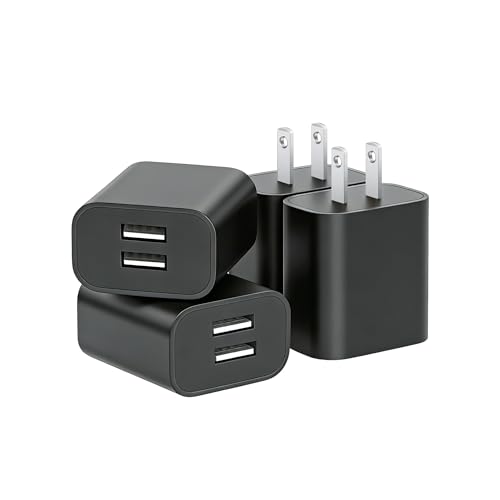 USB Wall Charger,4 Pack Dual Port Plug Adapter for Wall Outlet Charging Block, USB Power Adapter for iPhone 14/13/12/11 Pro/Pro Max, XS/XR/X, Galaxy, Pixel, Moto and Android Phones (Black) - color: black