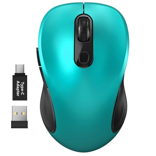 WisFox 2.4G Wireless Mouse for Laptop, Ergonomic Computer Mouse with USB Receiver and Type-C Adapter, 3 Adjustable Levels, 6 Button Cordless Wireless Mice for Windows Mac PC Notebook (Green) - color: Green