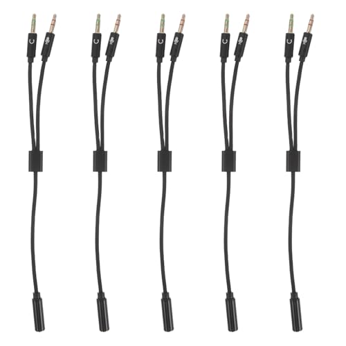 COHEALI 5pcs 3.5mm Microphone and Audio Splitter Cable Female to Dual Male Headset Mic and Audio Adapter for Computer and Laptop Black
