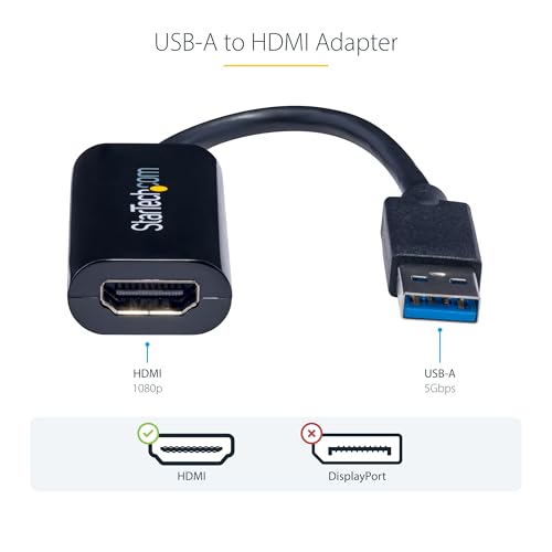 StarTech USB-A 3.0 to HDMI Converter, 1080p60, Windows Driver Required, TAA | USB 5Gbps, Single monitor, 2ch audio, Full HD, Windows X86/X64/ARM only, No macOS ChromeOS or Linux